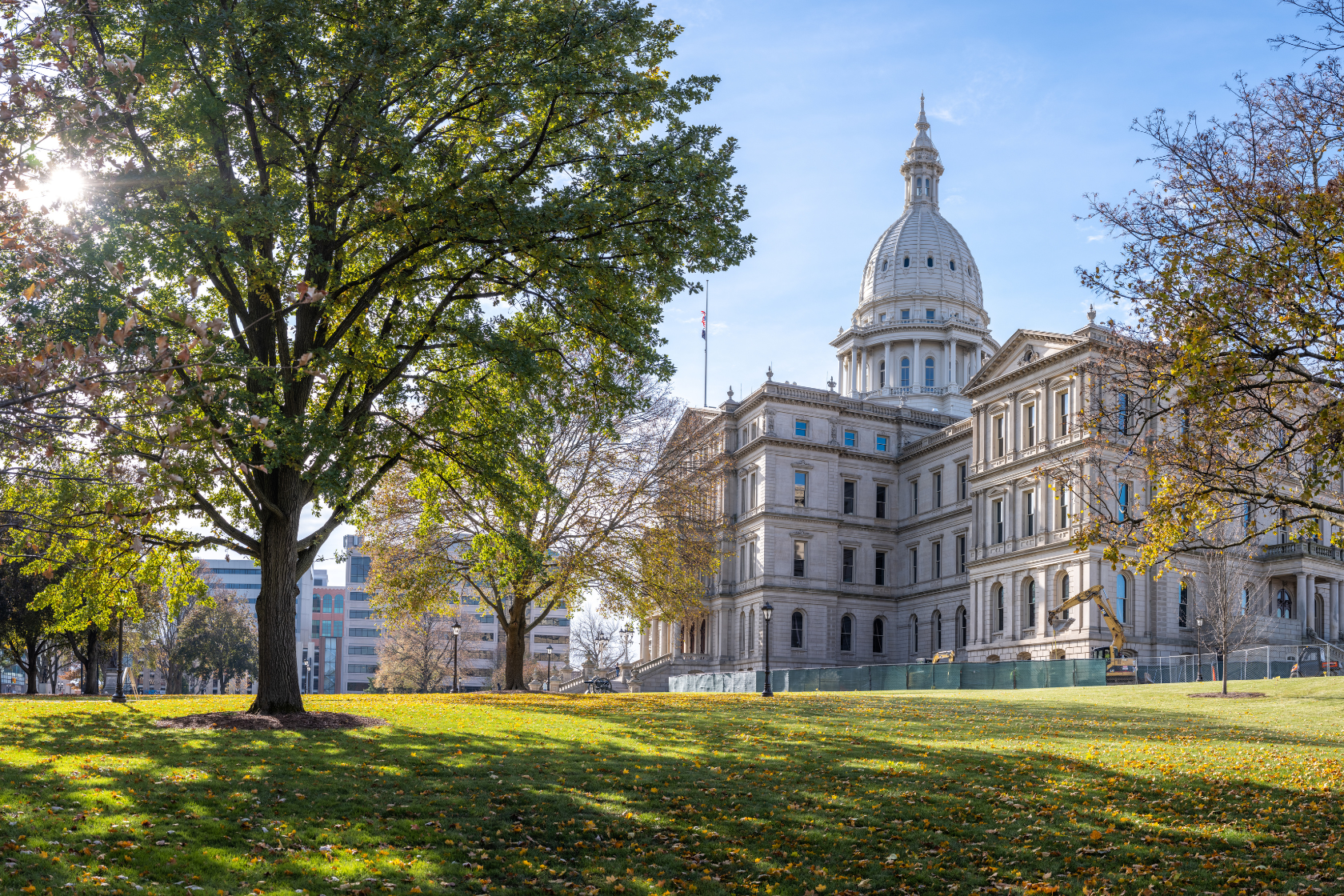 Michigan Capitol building and capitol lawn.